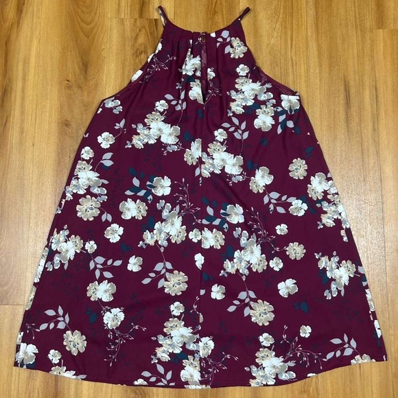 Lush Dresses & Skirts - Lush Maroon Floral Mini Dress Women’s Size S - Sleeveless High Neck Swing Dress